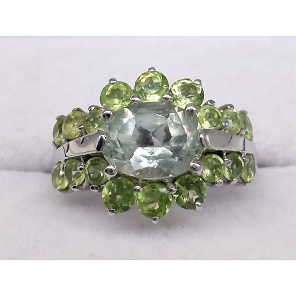 Smoky Quartz Green Peridot Ring Sterling Silver 925 Size 7 Prong Set Sparkly! - Picture 1 of 12